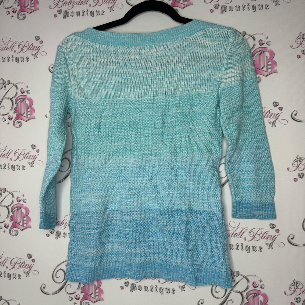 Tommy Hilfiger sweater blue knit ombre turquoise warm comfy stretchy top shirt - Picture 2 of 9